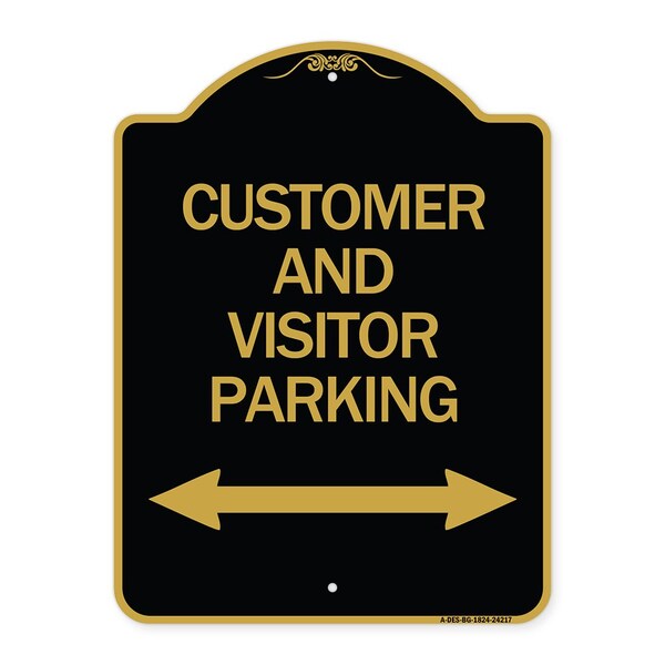 Signmission Customer & Visitor Parking Bidirectional Arrow, Black & Gold Alum Sign, 18" x 24", BG-1824-24217 A-DES-BG-1824-24217 - main
